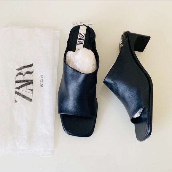 Zara Shoes - Zara Black Open Square Toe Mule Heels SZ 6.5